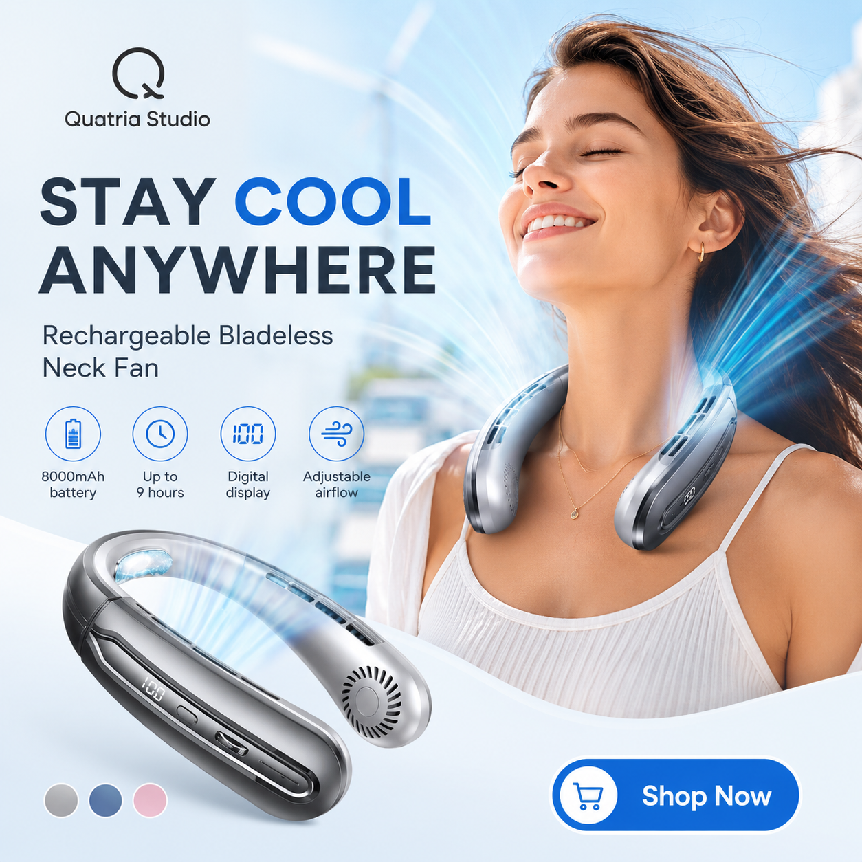 Portable Neck Fan – Rechargeable Hands-Free Personal Fan