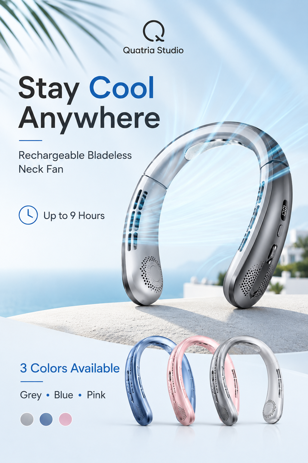 Portable Neck Fan – Rechargeable Hands-Free Personal Fan