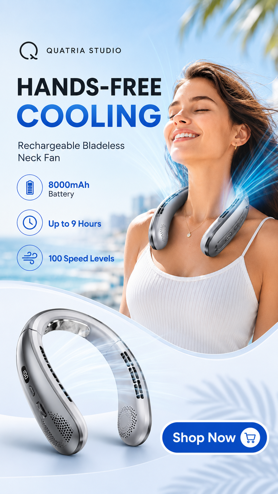 Portable Neck Fan – Rechargeable Hands-Free Personal Fan