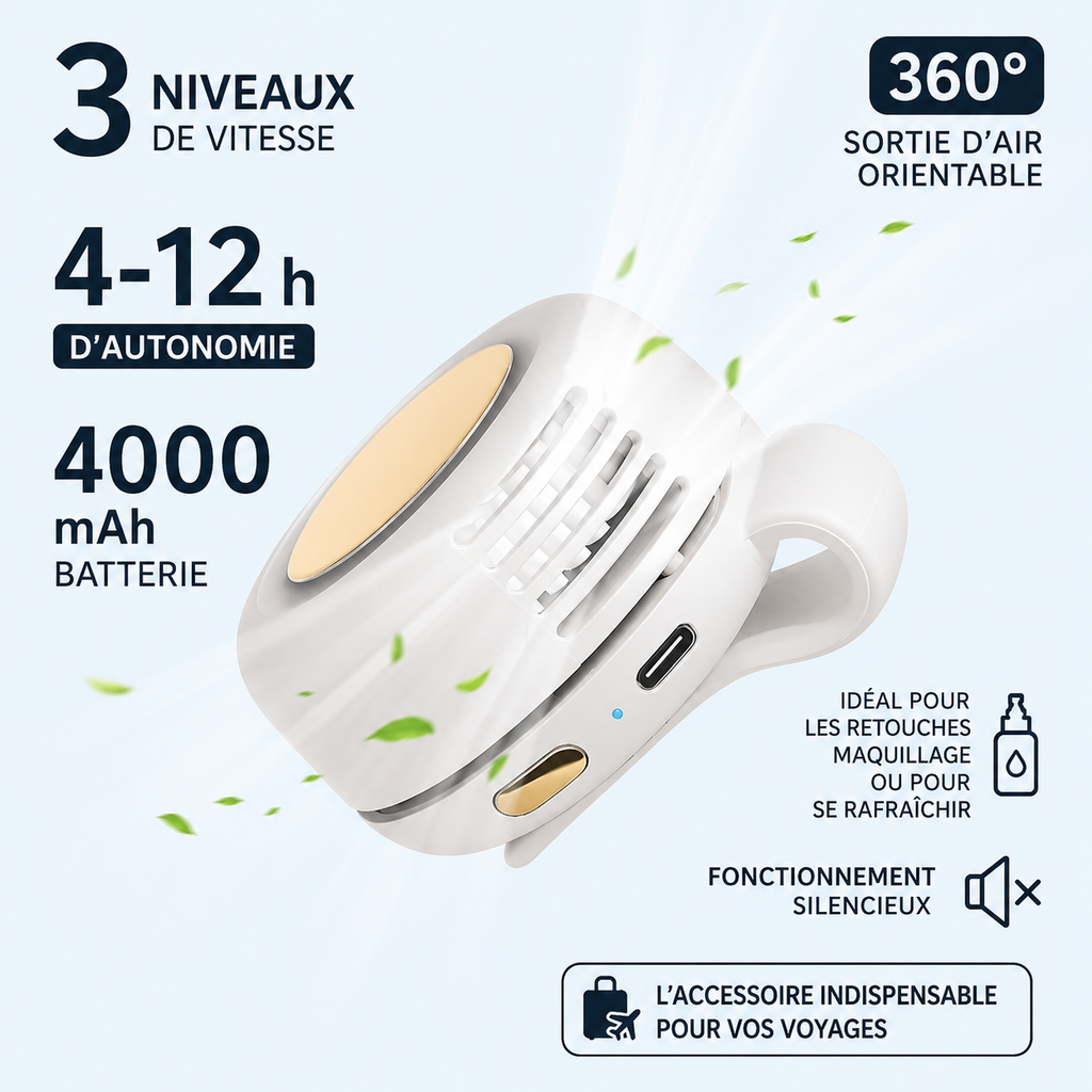 CoolClip™ | Ventilateur Portable Rechargeable Sans Pales
