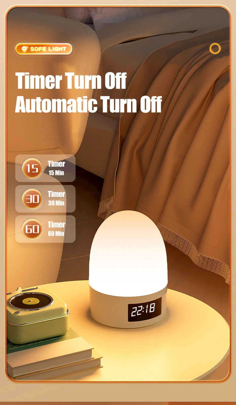 DreamGlow™ Rechargeable Touch Night Light – 3 Colour Modes