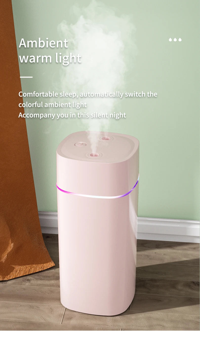 600ml Dual Nozzle USB Humidifier with 7-Colour Ambient Light