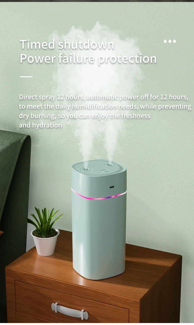 600ml Dual Nozzle USB Humidifier with 7-Colour Ambient Light