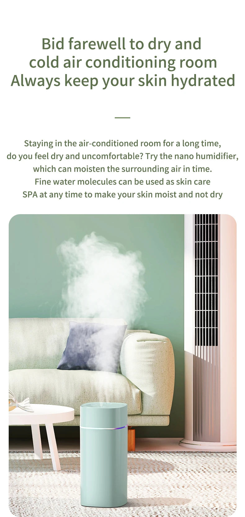 600ml Dual Nozzle USB Humidifier with 7-Colour Ambient Light