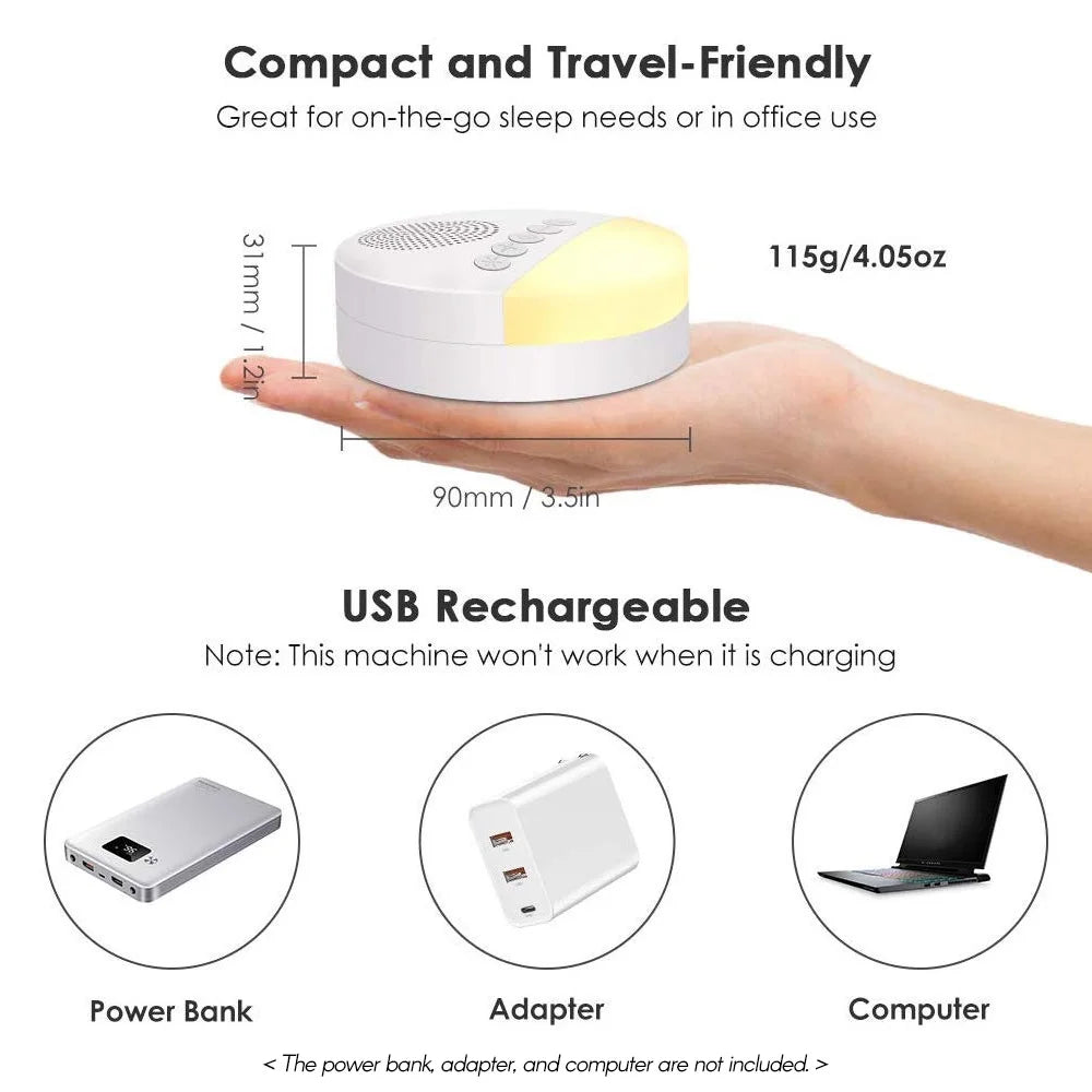 Baby White Noise Machine with Night Light – USB Rechargeable Sleep Sound Machine