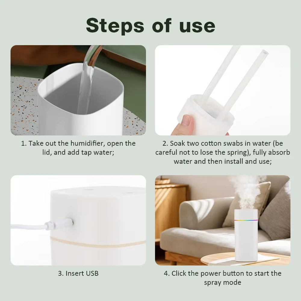 600ml Dual Nozzle USB Humidifier with 7-Colour Ambient Light