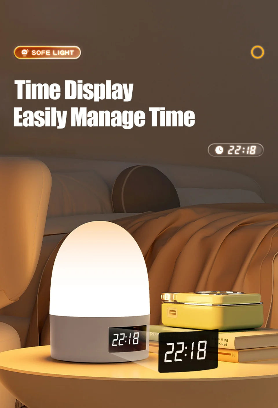 DreamGlow™ Rechargeable Touch Night Light – 3 Colour Modes