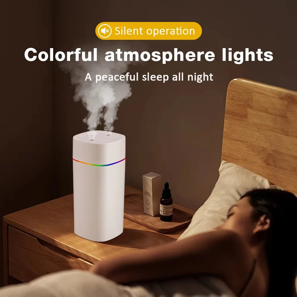 600ml Dual Nozzle USB Humidifier with 7-Colour Ambient Light