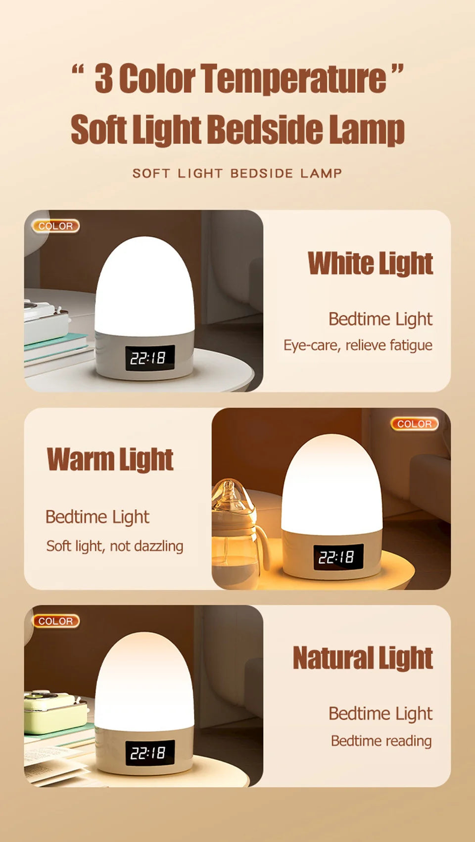DreamGlow™ Rechargeable Touch Night Light – 3 Colour Modes