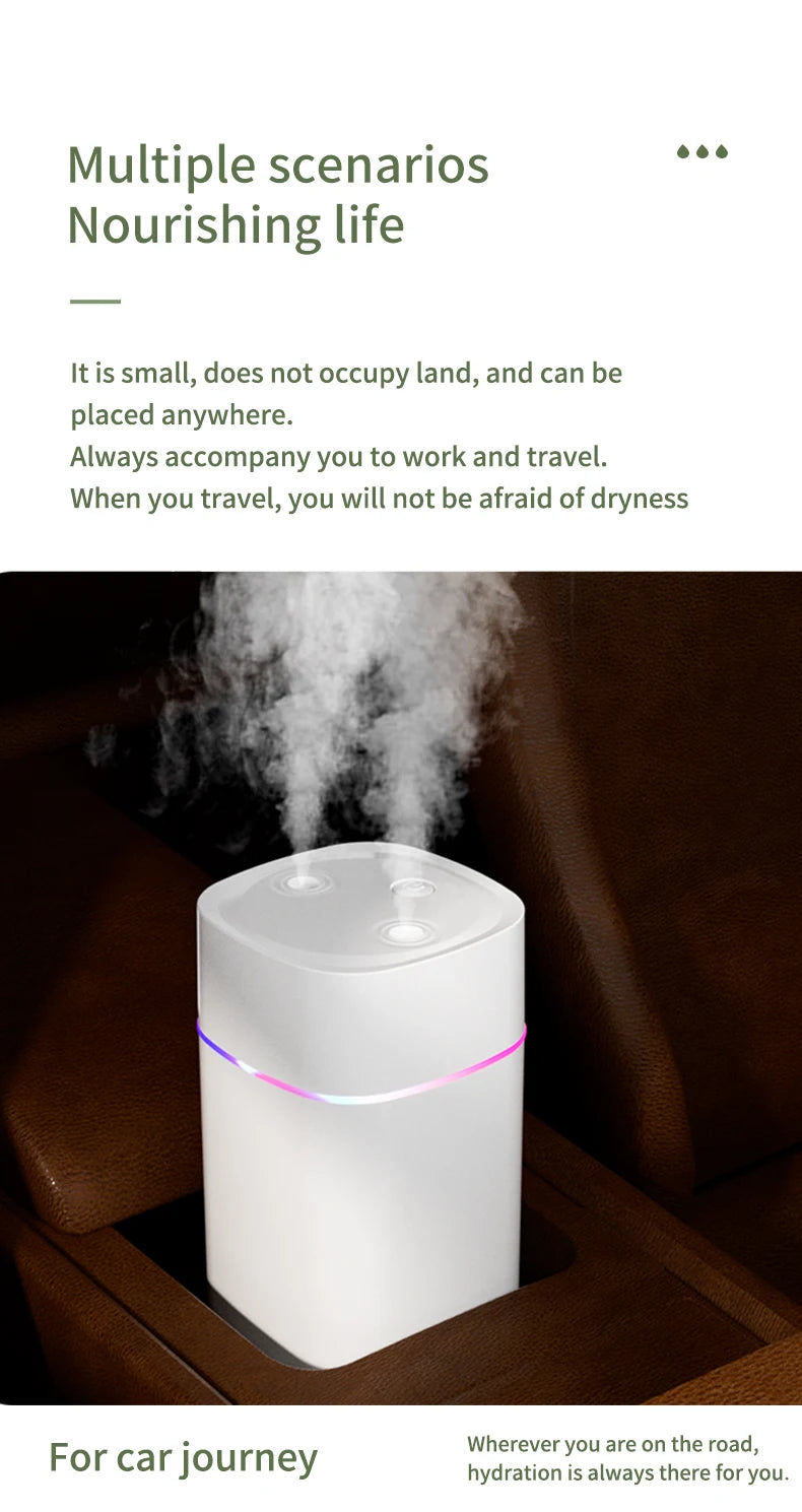 600ml Dual Nozzle USB Humidifier with 7-Colour Ambient Light