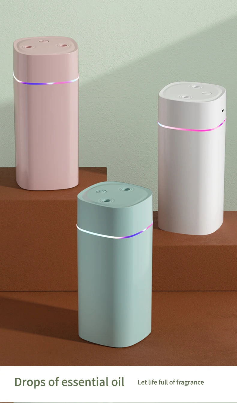 600ml Dual Nozzle USB Humidifier with 7-Colour Ambient Light