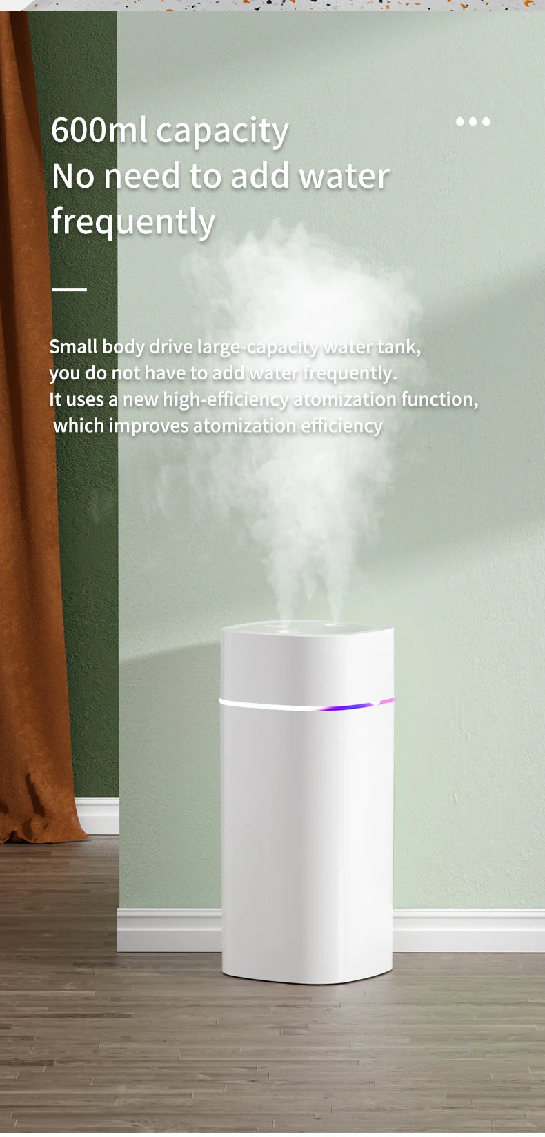 600ml Dual Nozzle USB Humidifier with 7-Colour Ambient Light