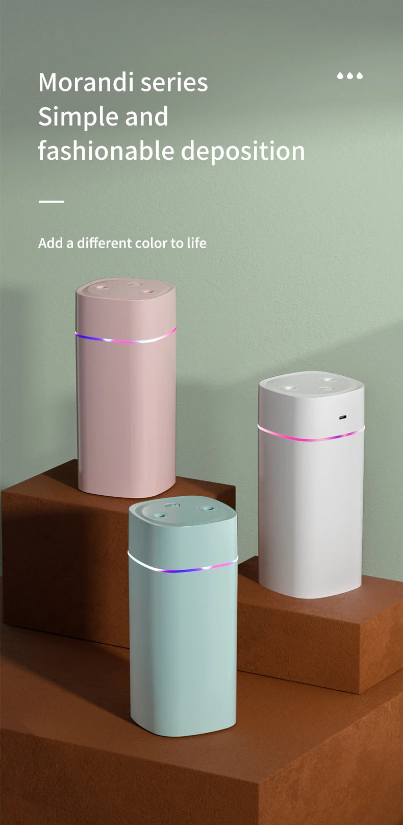 600ml Dual Nozzle USB Humidifier with 7-Colour Ambient Light