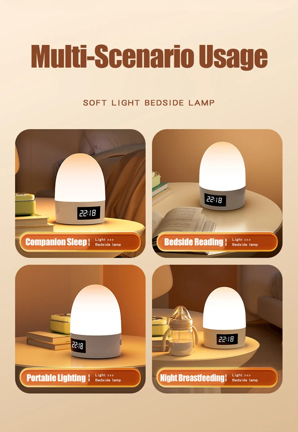 DreamGlow™ Rechargeable Touch Night Light – 3 Colour Modes