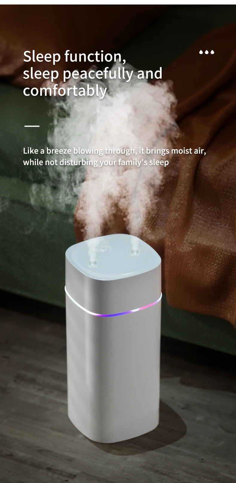 600ml Dual Nozzle USB Humidifier with 7-Colour Ambient Light