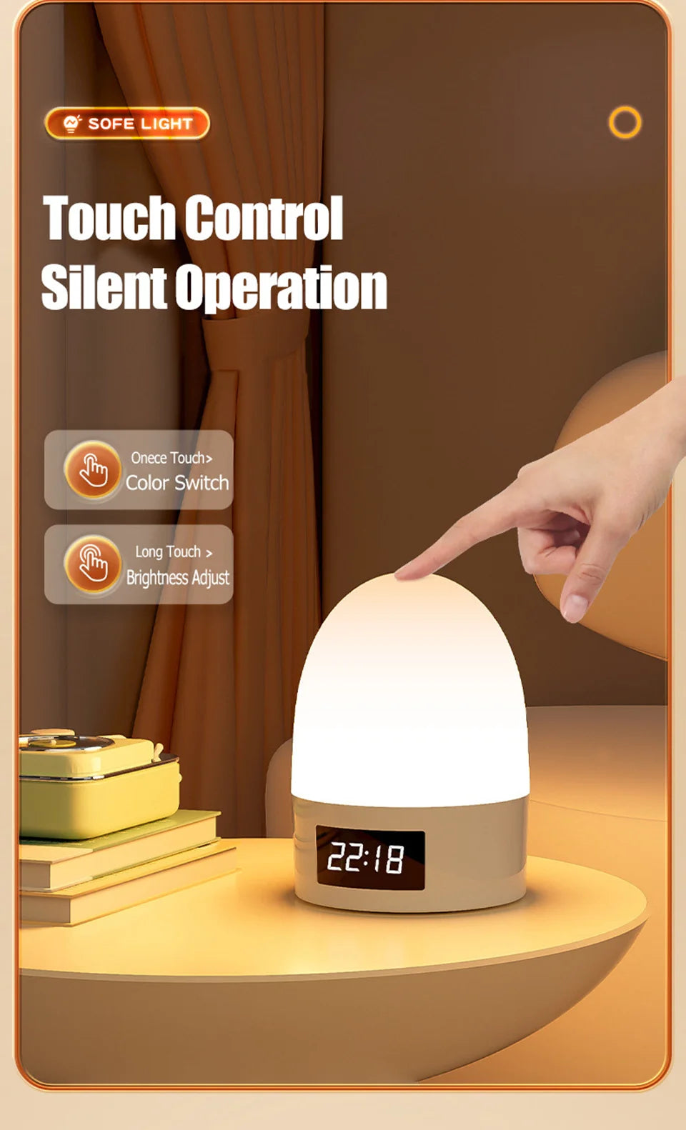 DreamGlow™ Rechargeable Touch Night Light – 3 Colour Modes