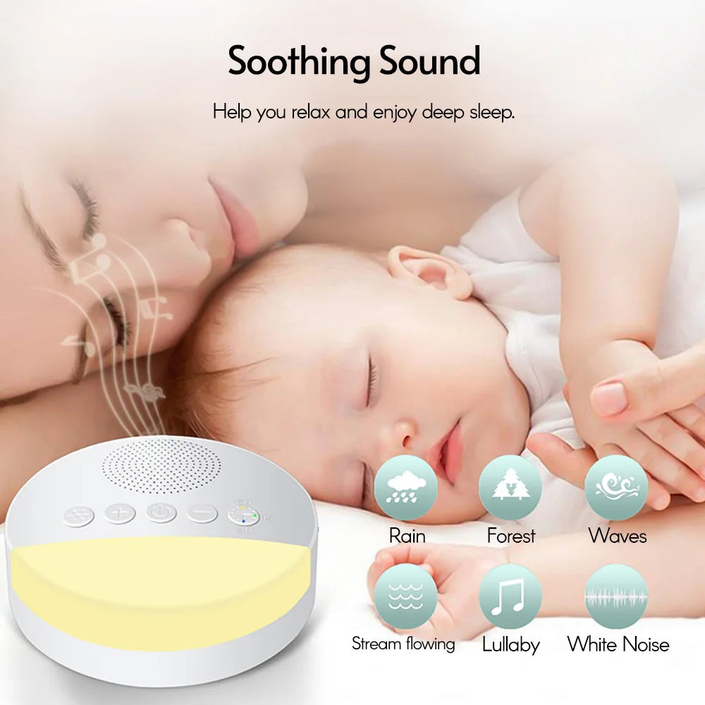 Baby White Noise Machine with Night Light – USB Rechargeable Sleep Sound Machine