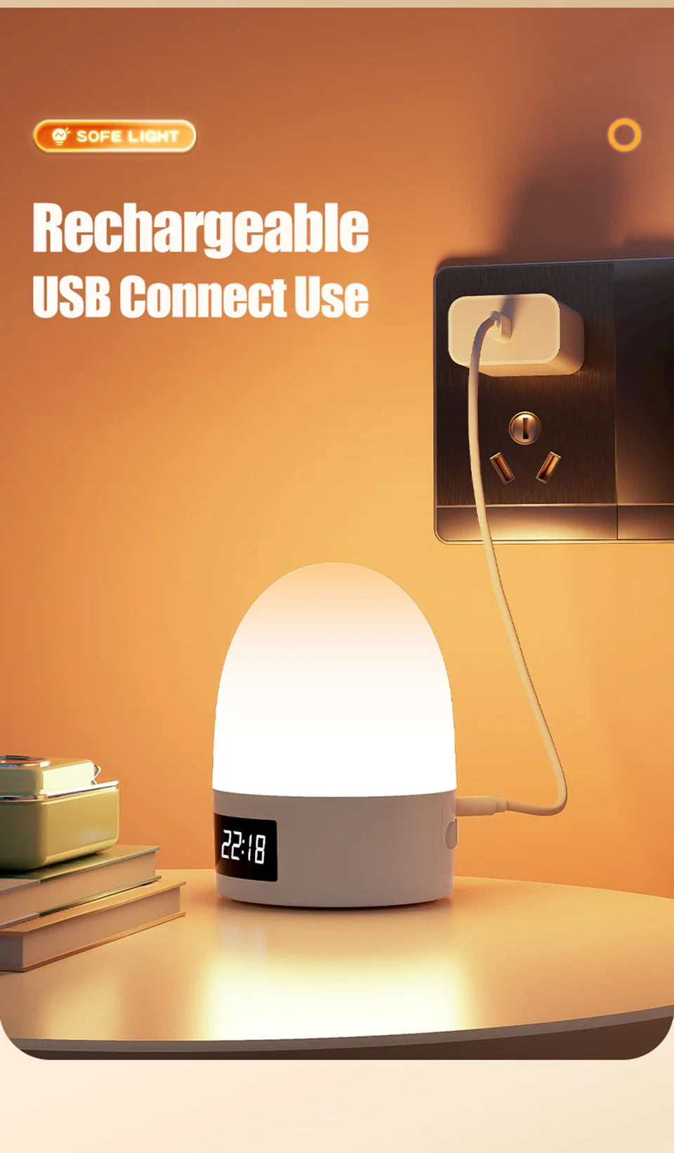 DreamGlow™ Rechargeable Touch Night Light – 3 Colour Modes