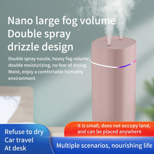 600ml Dual Nozzle USB Humidifier with 7-Colour Ambient Light
