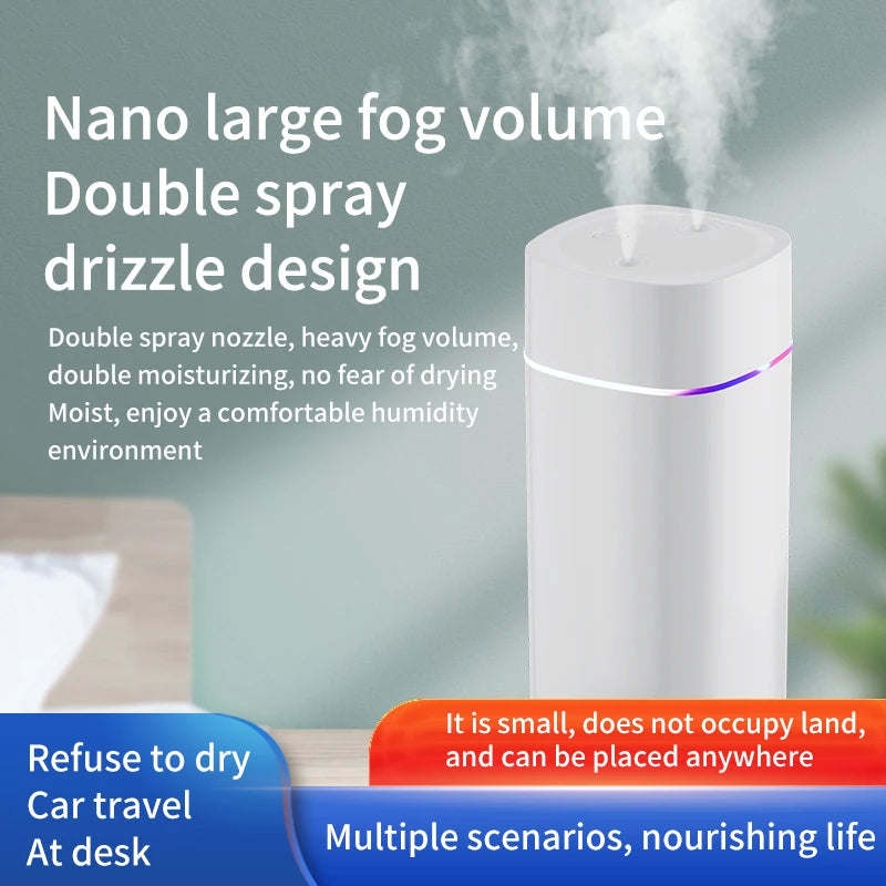 600ml Dual Nozzle USB Humidifier with 7-Colour Ambient Light