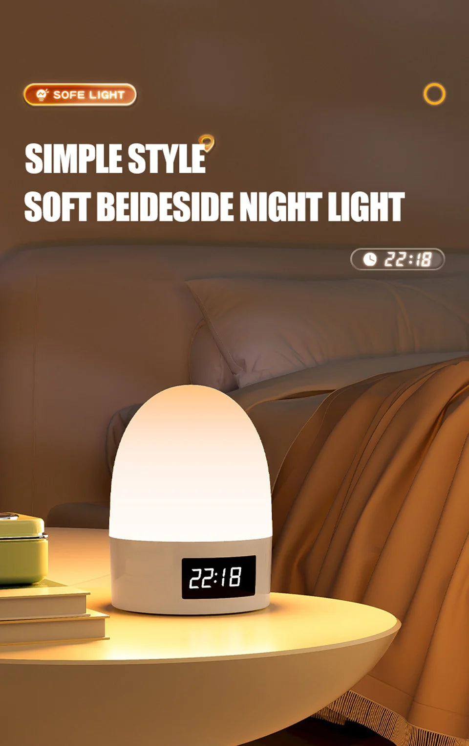 DreamGlow™ Rechargeable Touch Night Light – 3 Colour Modes