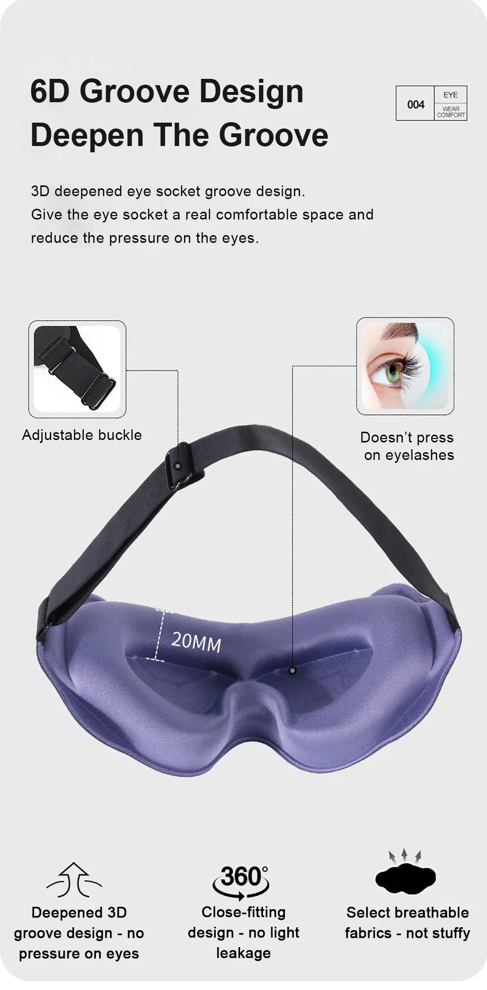 3D Contour Sleep Mask – Total Blackout Eye Mask with Adjustable Strap